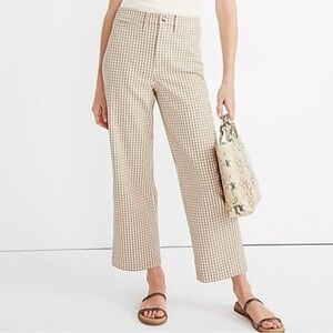 Madewell Slim Emmet Wide Leg Crop Pants in tan and white gingham print